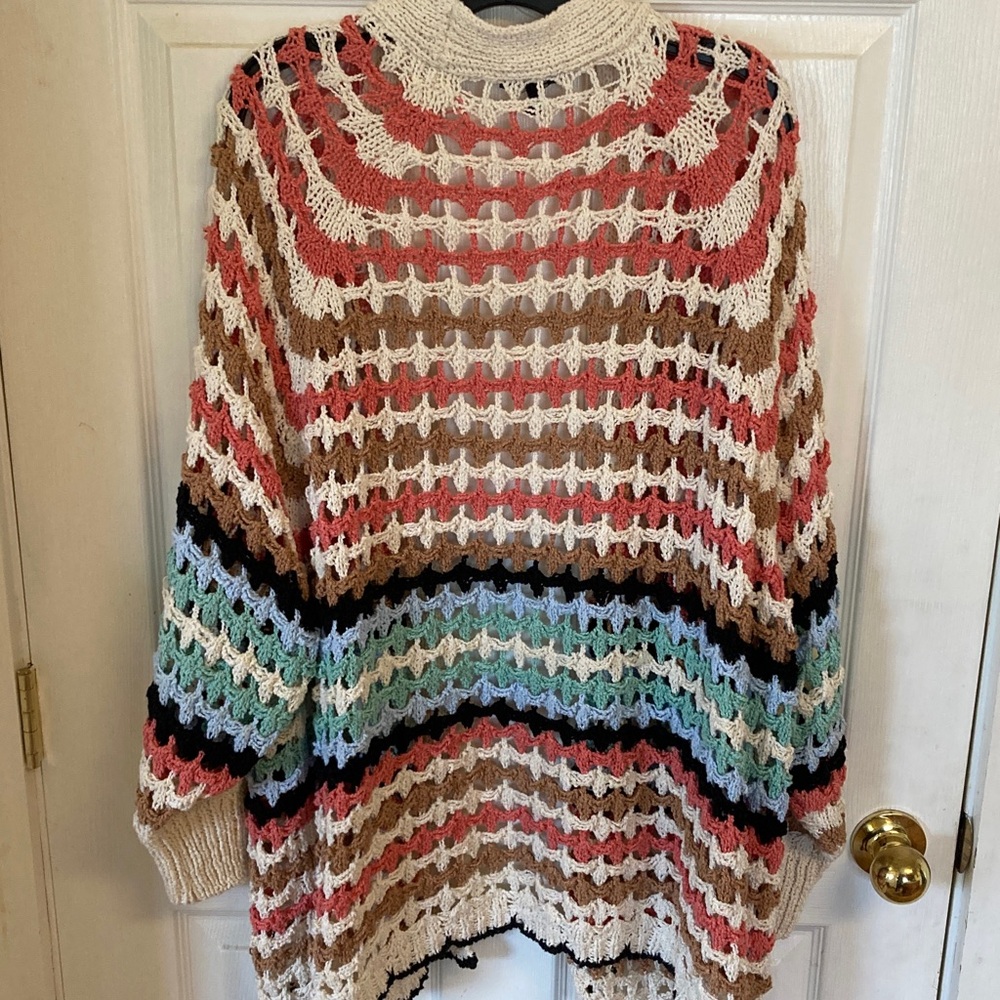 Mavi Cream Open-Weave Cardigan with Coral, Tan and Mint Stripes - Picture 7 of 10